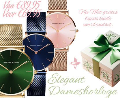 Elegant Dameshorloge met Prachtig gekleurde Wijzerplaat - Nu met GRATIS Bijpassende armbandenset t.w.v. €19.95