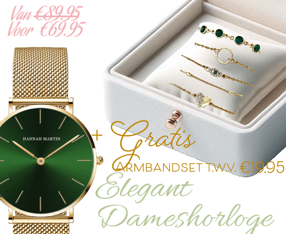 Elegant Dameshorloge met Prachtig gekleurde Wijzerplaat - Nu met GRATIS Bijpassende armbandenset t.w.v. €19.95