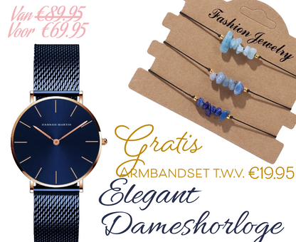 Elegant Dameshorloge met Prachtig gekleurde Wijzerplaat - Nu met GRATIS Bijpassende armbandenset t.w.v. €19.95