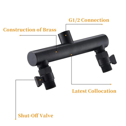 Dual Shower Head Manifold with Brass Shut Off Valve for 2 Fixed Shower Head Showering System Double Sprayer Manifold, Black