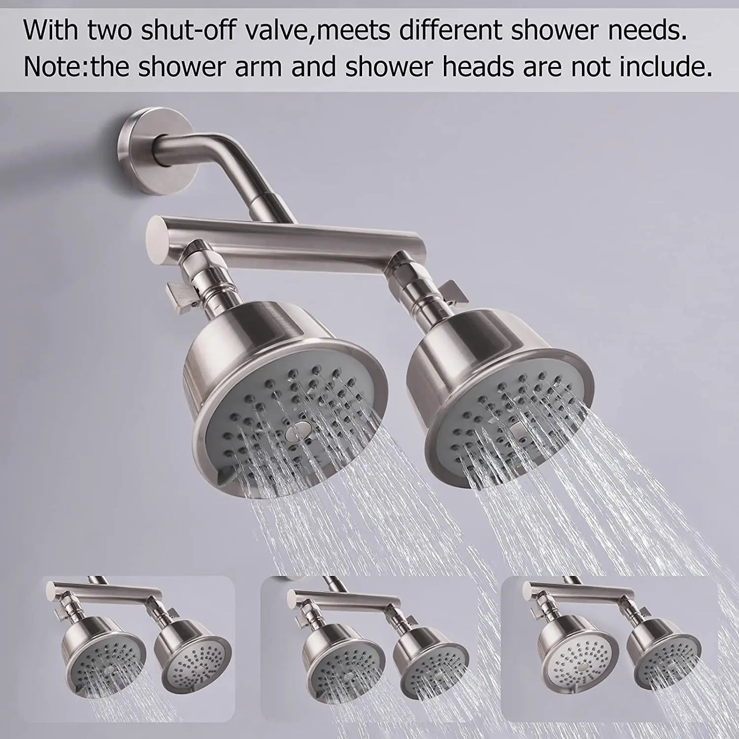 Shower Head Manifold with Double Outlet and Shut Off Valves for Dual Sprayer Showering System,Can Connect Two Showerheads